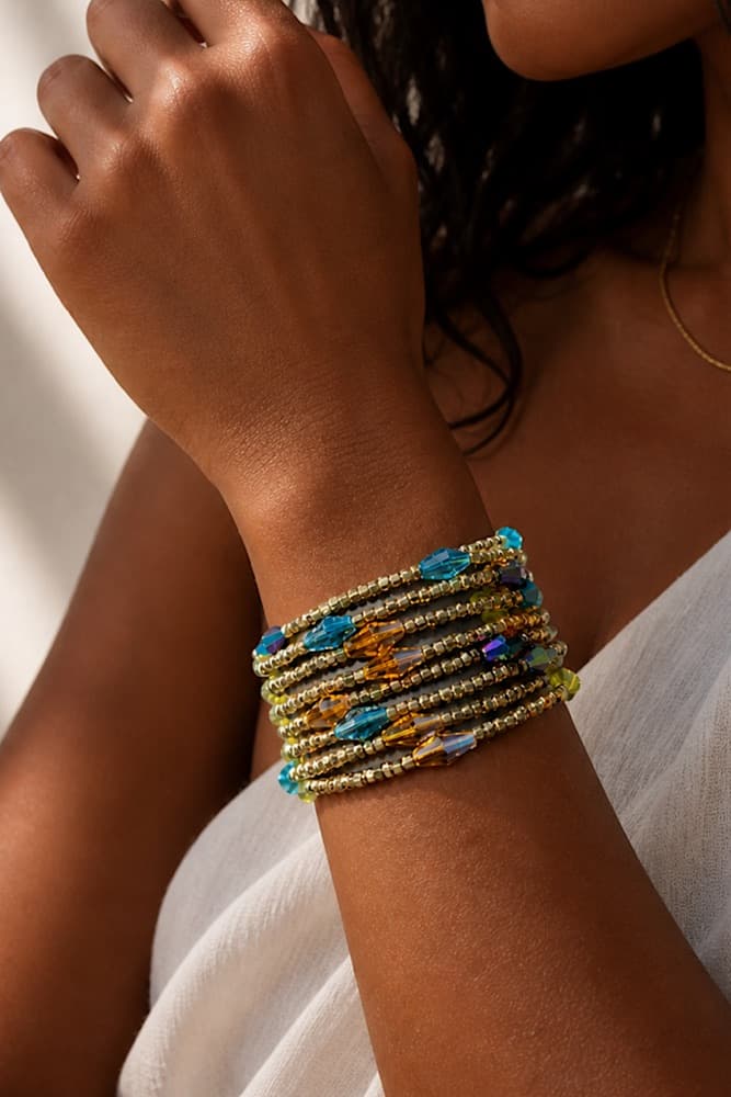 Teal Nile Stack, handmade bracelets by Star Beads