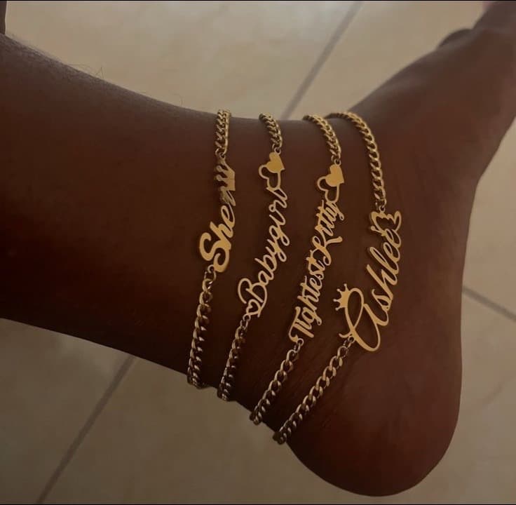 Gold Name Anklet, handmade anklets by Star Beads
